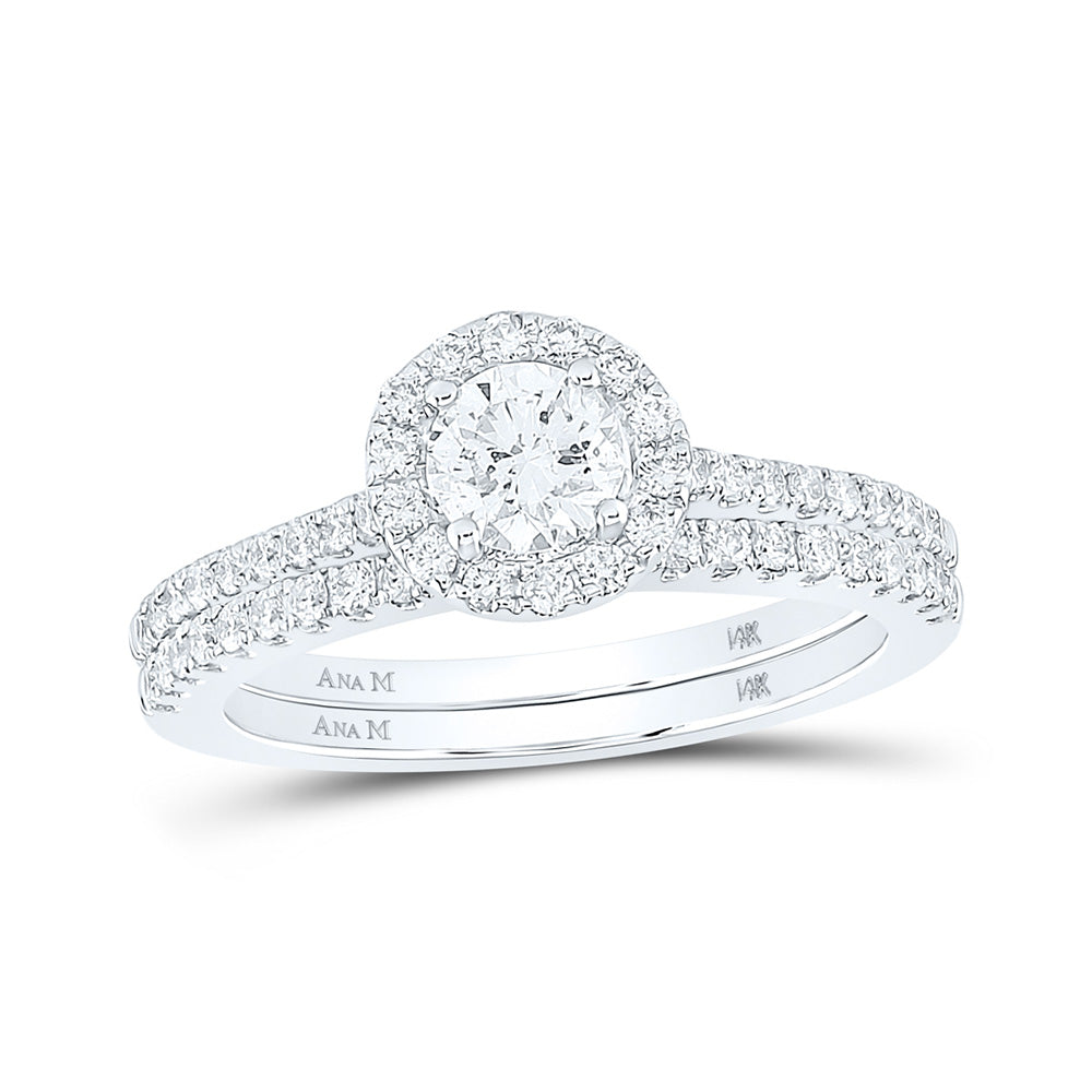 14K White Gold Round Diamond Halo Bridal Wedding Ring Band Set 1 Cttw, Womens Size: 5-10