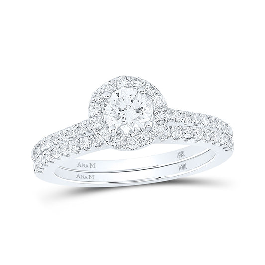 14K White Gold Round Diamond Halo Bridal Wedding Ring Band Set 1 Cttw, Womens Size: 5-10