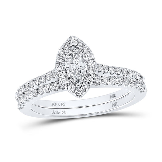 14K White Gold Marquise Diamond Halo Bridal Wedding Ring Band Set 7/8 Cttw, Womens Size: 5-10