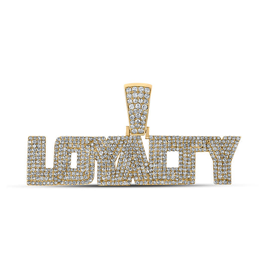 10K Yellow Gold Mens Round Diamond LOYALTY Phrase Charm Pendant 1-7/8 Cttw