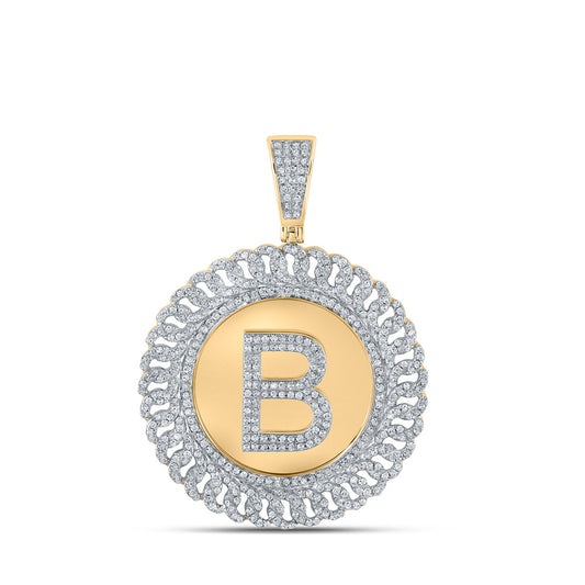 10K Yellow Gold Mens Round Diamond Letter Circle Charm Pendant