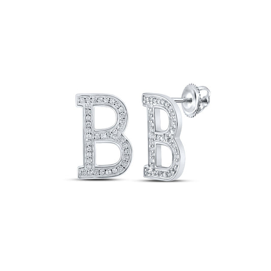 10K White Gold Womens Round Diamond Initial Letter Earrings