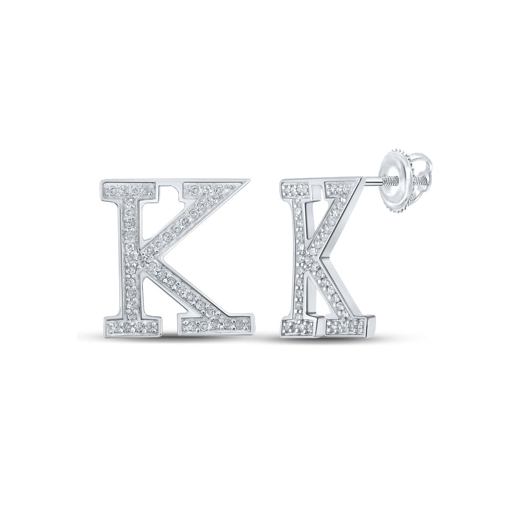 10K White Gold Womens Round Diamond Initial Letter Earrings