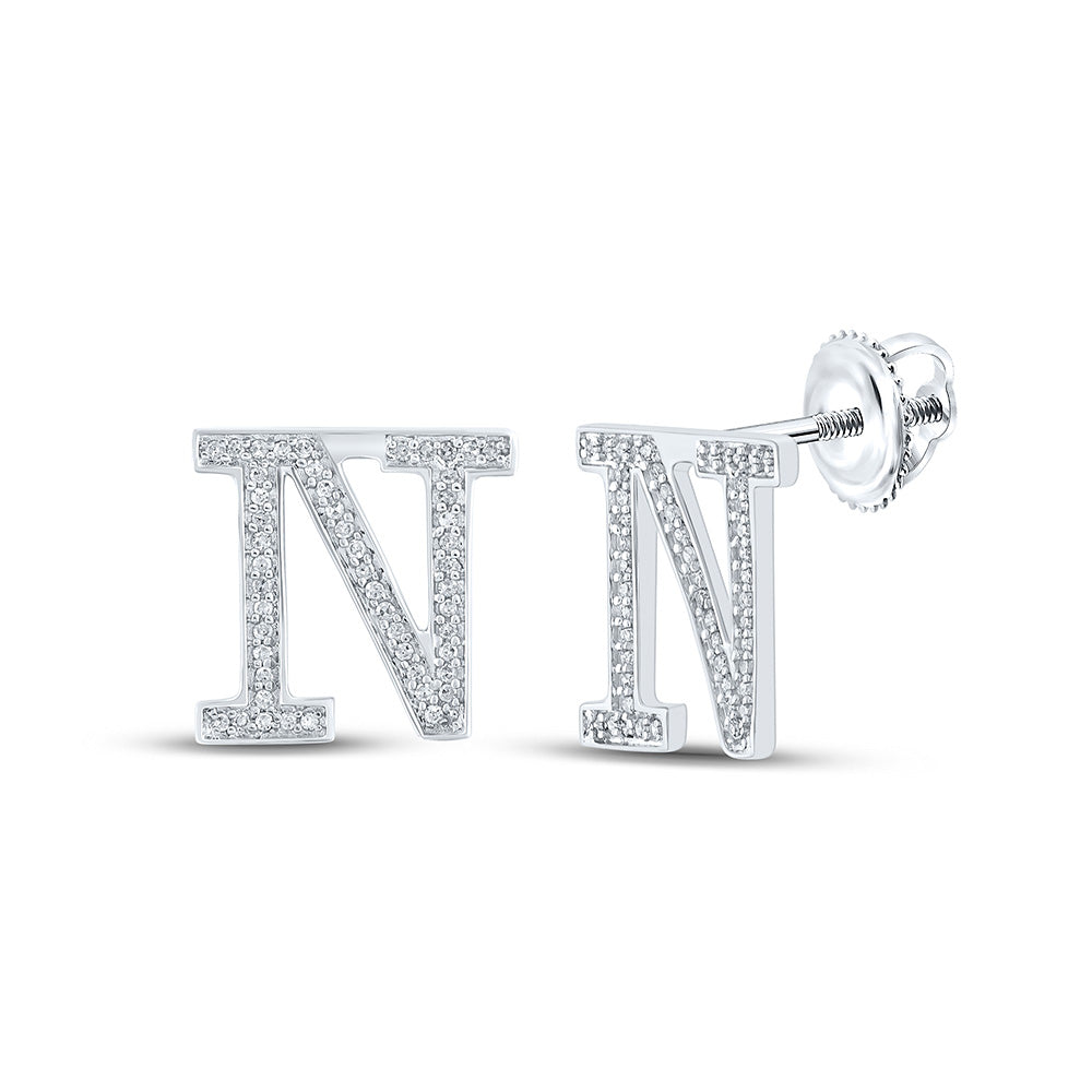 10K Yellow Or White Or Rose Gold Womens Round Diamond N Initial Letter Earrings