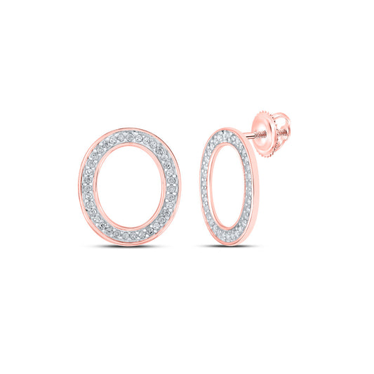 10K Yellow Or White Or Rose Gold Womens Round Diamond O Initial Letter Earrings