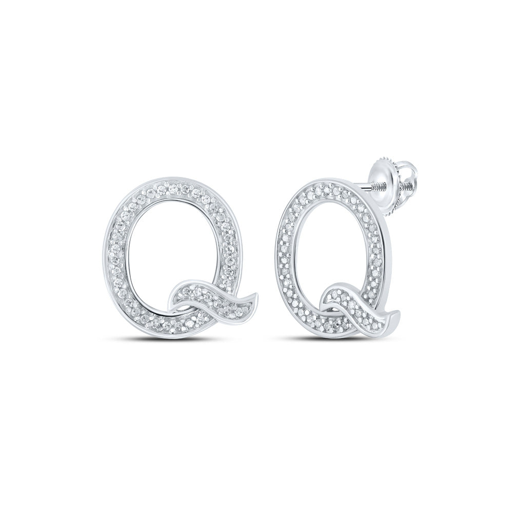 10K Yellow Or White Or Rose Gold Womens Round Diamond Q Initial Letter Earrings