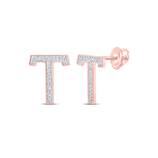 10K Yellow Or White Or Rose Gold Womens Round Diamond T Initial Cluster Earrings