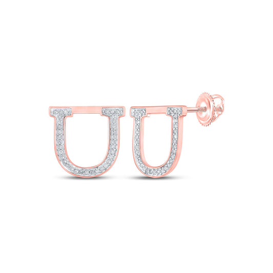 10K Yellow Or White Or Rose Gold Womens Round Diamond U Initial Letter Earrings