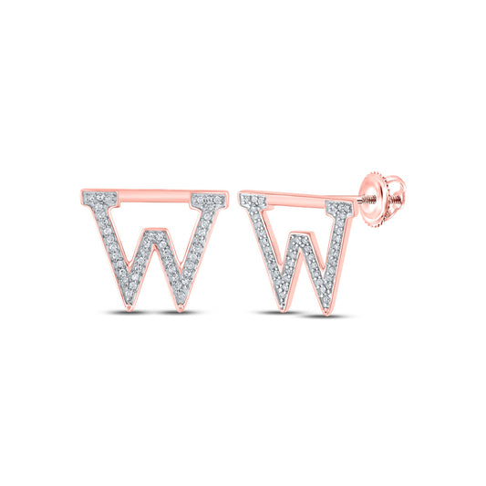 10K Yellow Or White Or Rose Gold Womens Round Diamond W Initial Letter Earrings