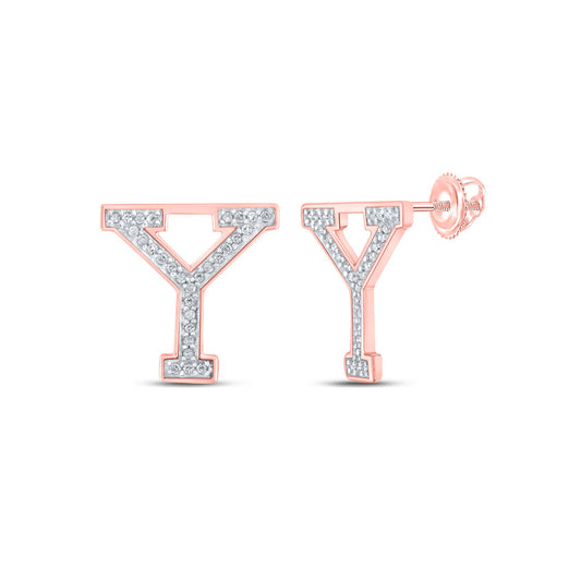 10K Yellow Or White Or Rose Gold Womens Round Diamond Y Initial Letter Earrings