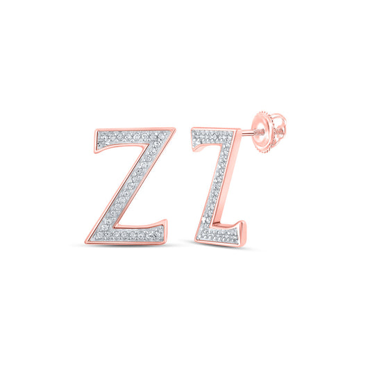 10K Yellow Or White Or Rose Gold Womens Round Diamond Z Initial Letter Earrings