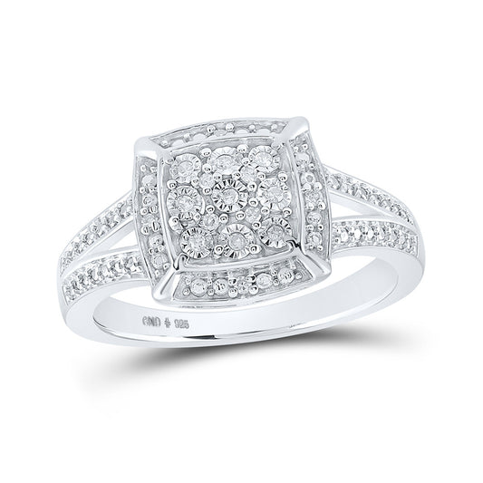 Sterling Silver Womens Round Diamond Square Ring 1/12 Cttw, Womens Size: 5-10