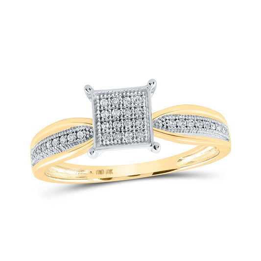 10K Yellow Gold Womens Round Diamond Square Ring 1/10 Cttw, Womens Size: 5-10