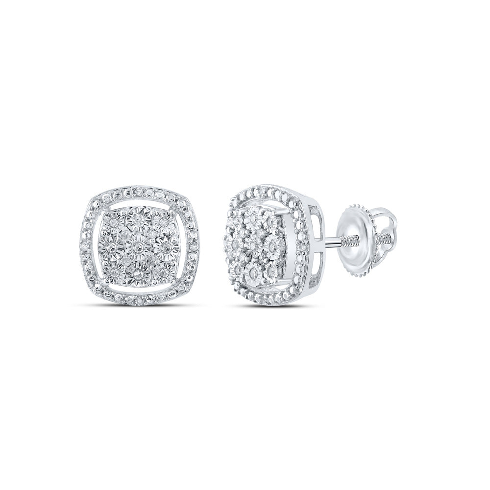 Sterling Silver Womens Round Diamond Square Earrings 1/10 Cttw, Length: 0.4 In, Width: 0.4 In