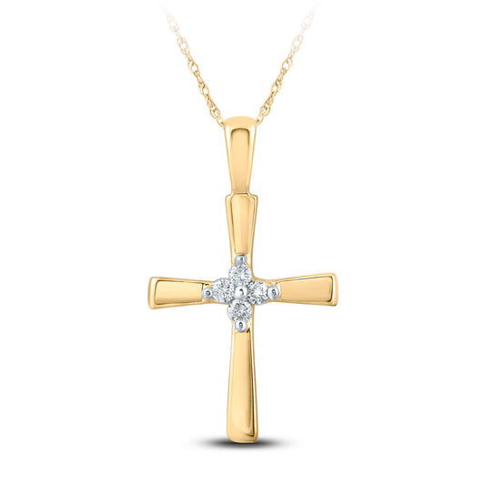 10K Yellow Gold Womens Round Diamond Cross Pendant 1/20 Cttw, Length: 0.76 In, Width: 0.43 In