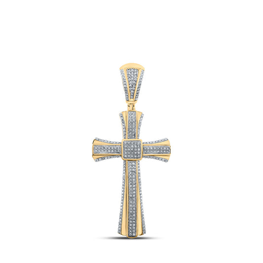 10K Yellow Gold Mens Round Diamond Cross Charm Pendant 3/4 Cttw