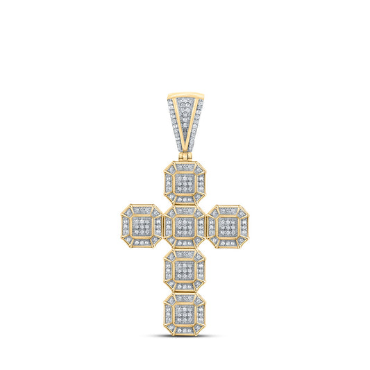 10K Yellow Gold Mens Round Diamond Cross Charm Pendant 1/2 Cttw