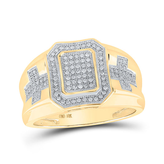 10K Yellow Gold Mens Round Diamond Cross Cluster Ring 1/3 Cttw, Mens Size: 7-13