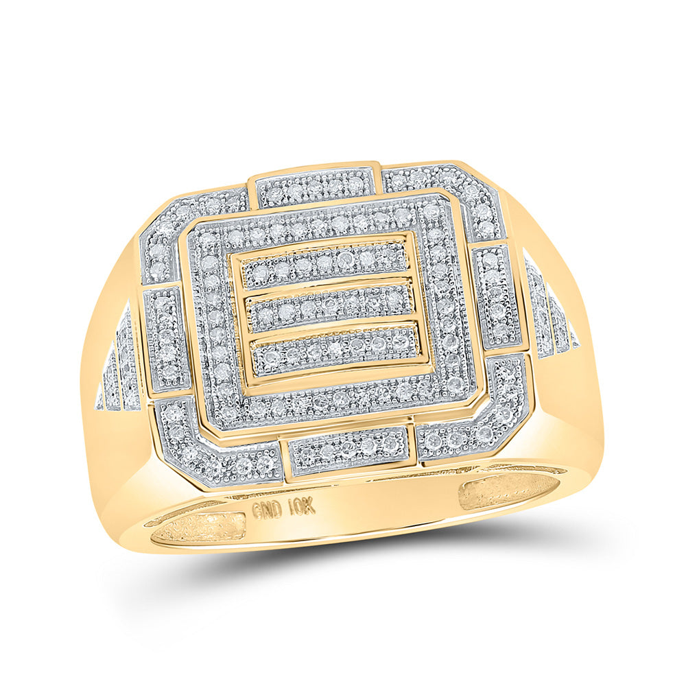 10K Yellow Gold Mens Round Diamond Cluster Ring 1/3 Cttw, Mens Size: 7-13