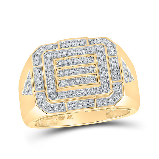 10K Yellow Gold Mens Round Diamond Cluster Ring 1/3 Cttw, Mens Size: 7-13
