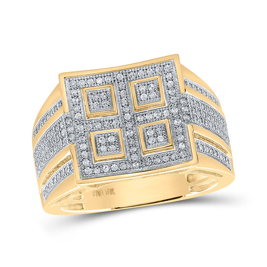 10K Yellow Gold Mens Round Diamond Square Ring 1/2 Cttw, Mens Size: 7-13