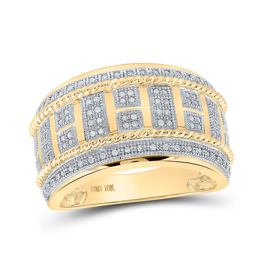 10K Yellow Gold Mens Round Diamond Band Ring 1/3 Cttw, Mens Size: 7-13