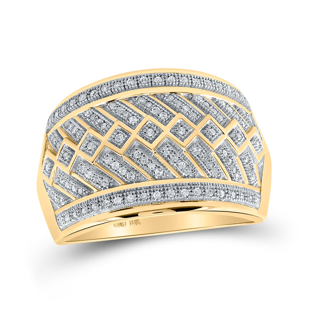 10K Yellow Gold Mens Round Diamond Band Ring 1/3 Cttw, Mens Size: 7-13