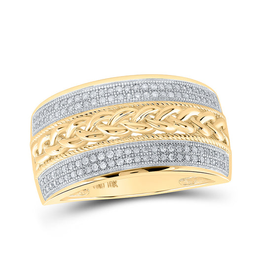 10K Yellow Gold Mens Round Diamond Wedding Braid Inlay Band Ring 1/3 Cttw, Mens Size: 7-13