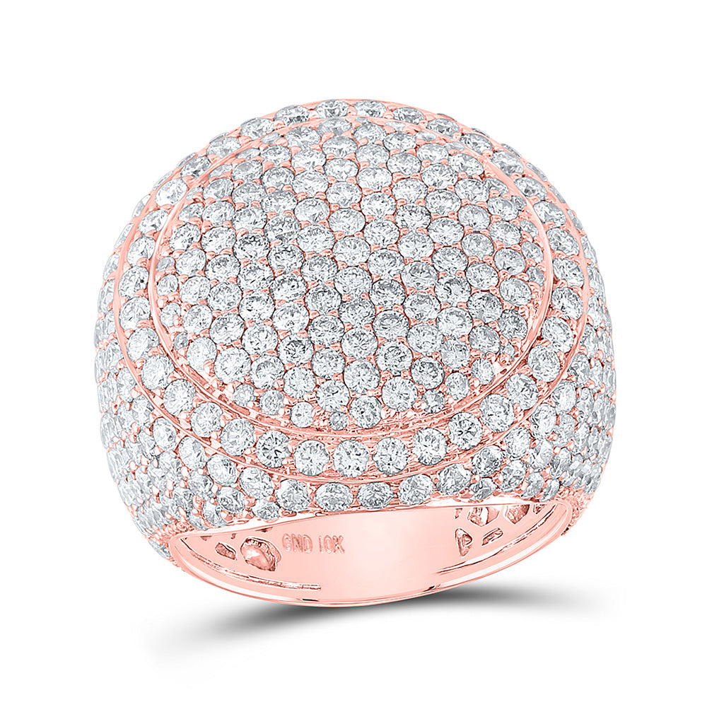 10K Yellow Or Rose Gold Mens Round Diamond Circle Pave Cluster Ring, Mens Size: 7-13