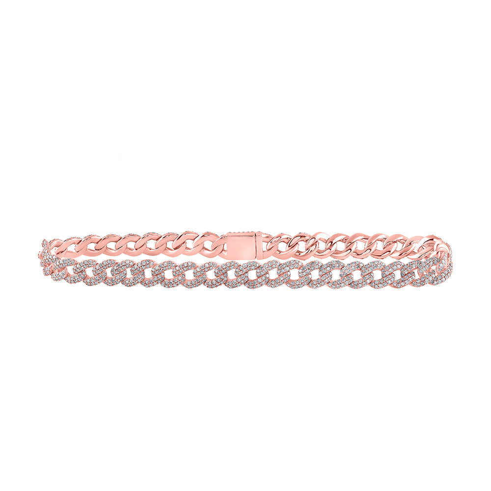 10K Rose Gold Mens Round Diamond 8.5-inch Curb Link Bracelet 4-5/8 Cttw, Length: 8.5 In