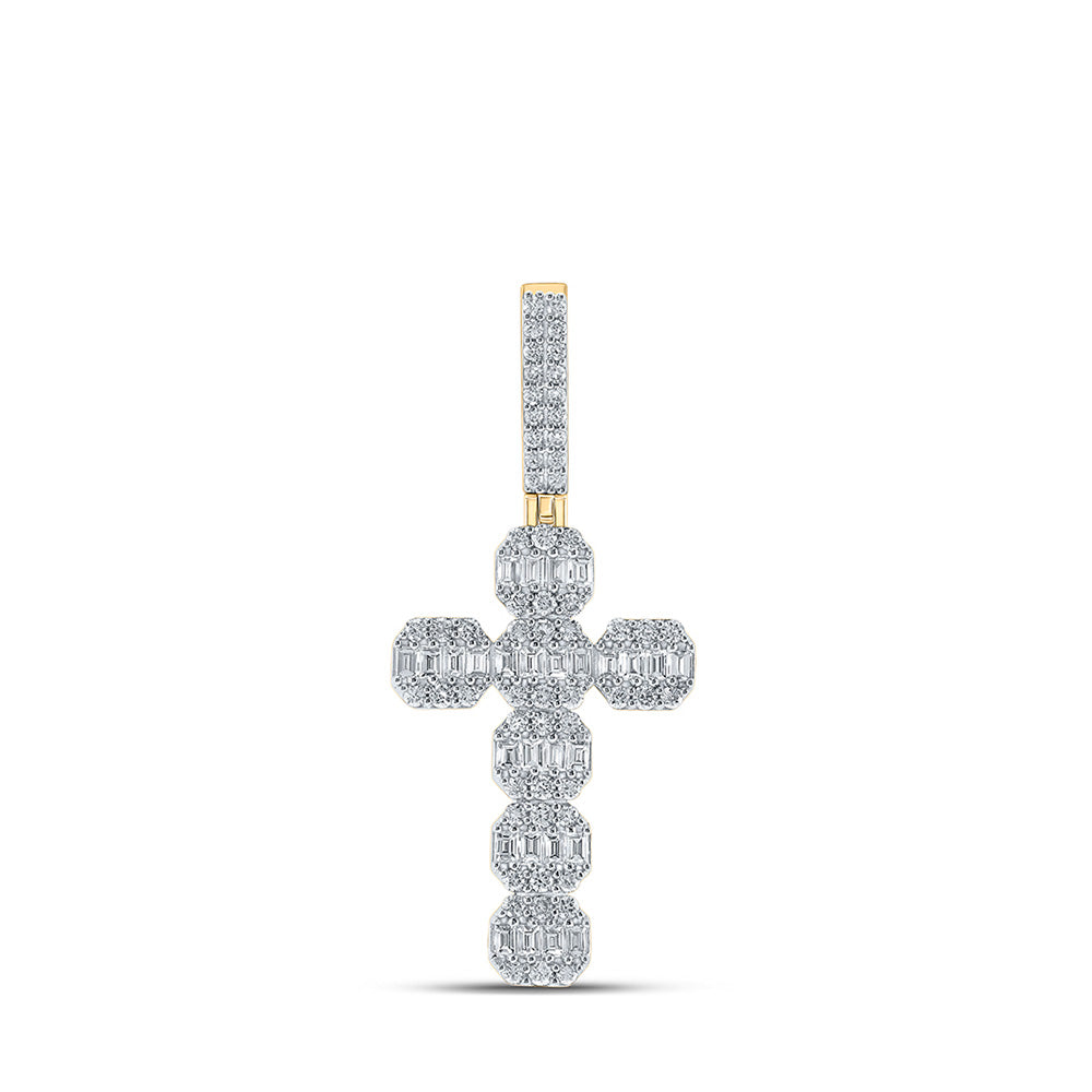 10K Yellow Gold Mens Baguette Diamond Cross Charm Pendant 2 Cttw