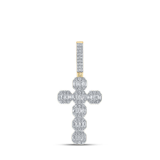 10K Yellow Gold Mens Baguette Diamond Cross Charm Pendant 2 Cttw