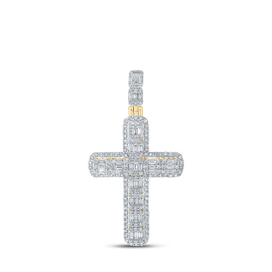 10K Yellow Gold Mens Round Diamond Cross Charm Pendant 2-3/4 Cttw
