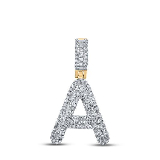 10K Yellow Gold Mens Baguette Diamond Initial Letter Pendant