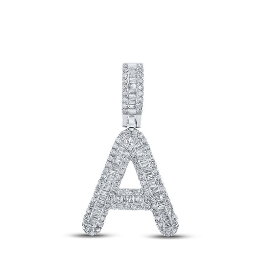 10K White Gold Mens Baguette Diamond Initial Letter Pendant