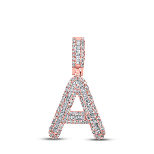 10K Rose Gold Mens Baguette Diamond Initial Letter Pendant