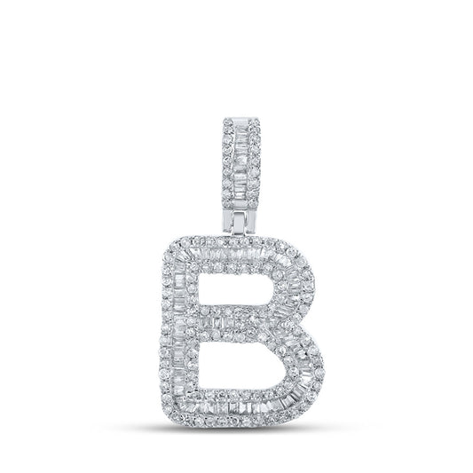 10K White Or Yellow Gold Mens Baguette Diamond B Initial Letter Pendant
