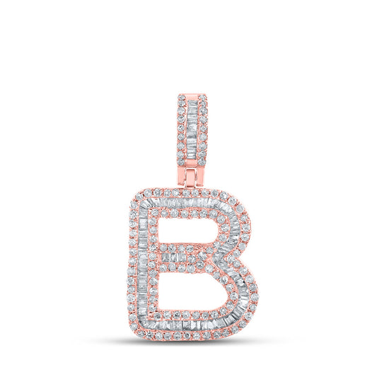10K Rose Gold Mens Baguette Diamond Initial Letter Pendant