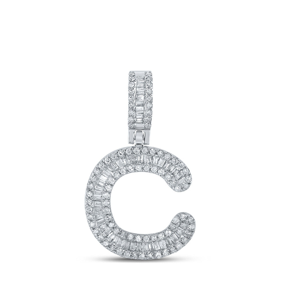 10K White Gold Mens Baguette Diamond Initial Letter Pendant