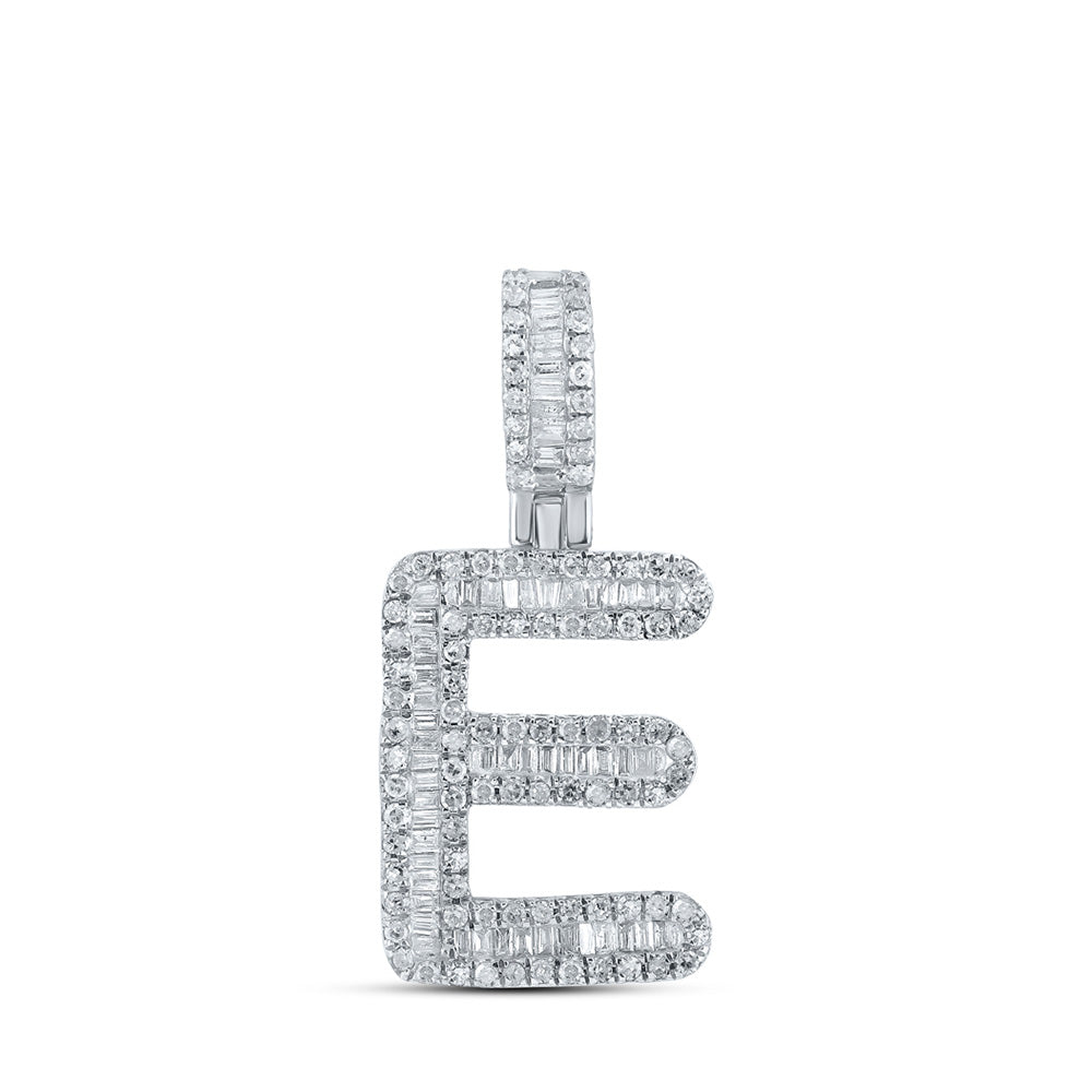 10K White Gold Mens Baguette Diamond Initial Letter Pendant