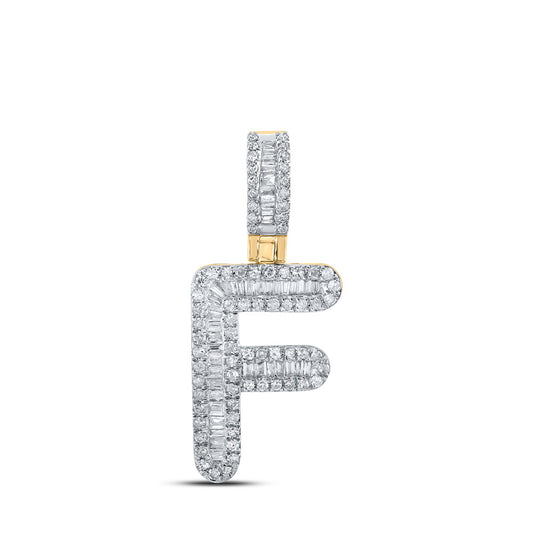 10K Yellow Gold Mens Baguette Diamond Initial Letter Pendant