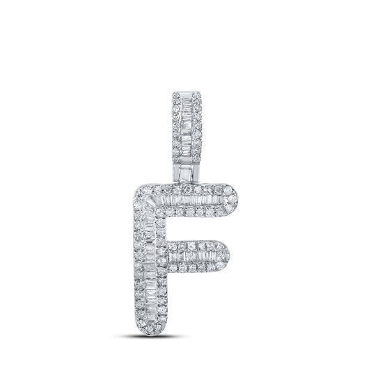 10K White Gold Mens Baguette Diamond Initial Letter Pendant