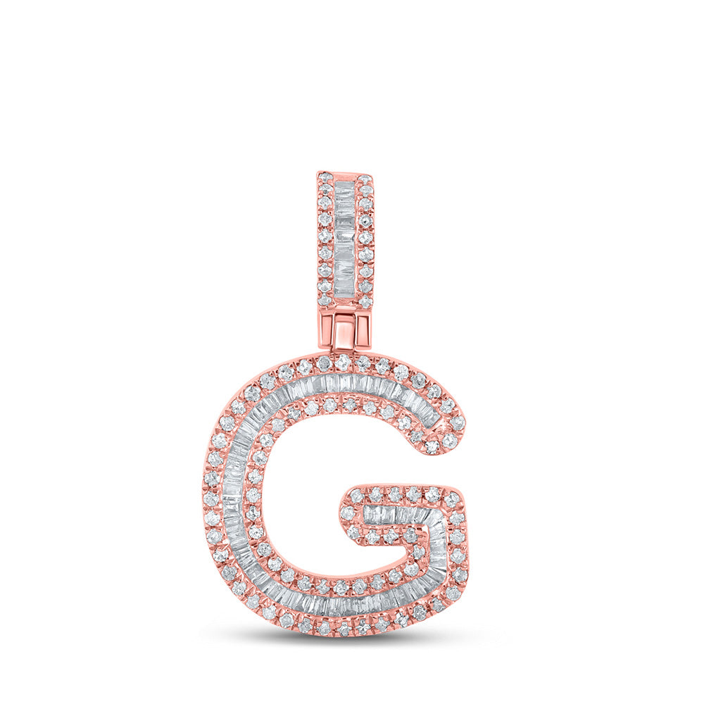 10K Rose Gold Mens Baguette Diamond Initial Letter Pendant