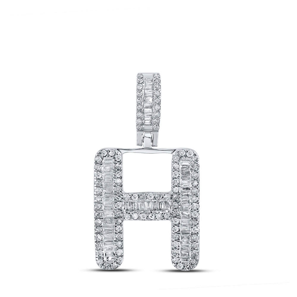 10K White Gold Mens Baguette Diamond Initial Letter Pendant