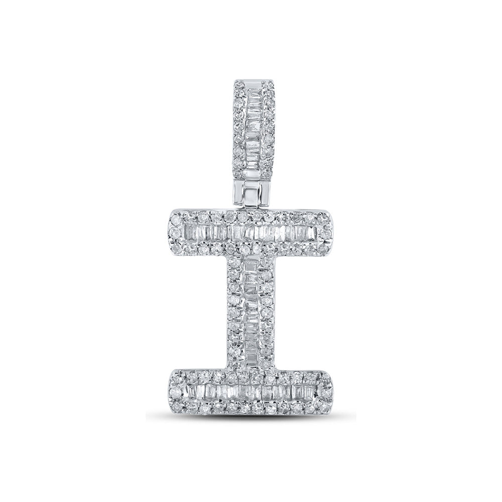10K White Gold Mens Baguette Diamond Initial Letter Pendant