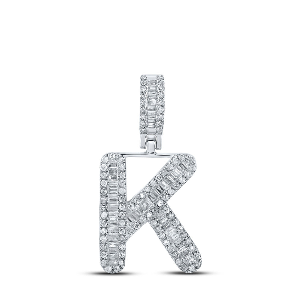 10K White Gold Mens Baguette Diamond Initial Letter Pendant