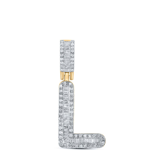 10K Yellow Gold Mens Baguette Diamond Initial Letter Pendant
