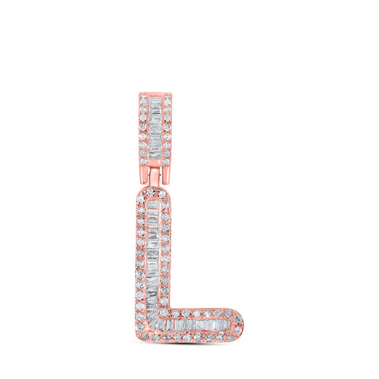 10K Rose Gold Mens Baguette Diamond Initial Letter Pendant
