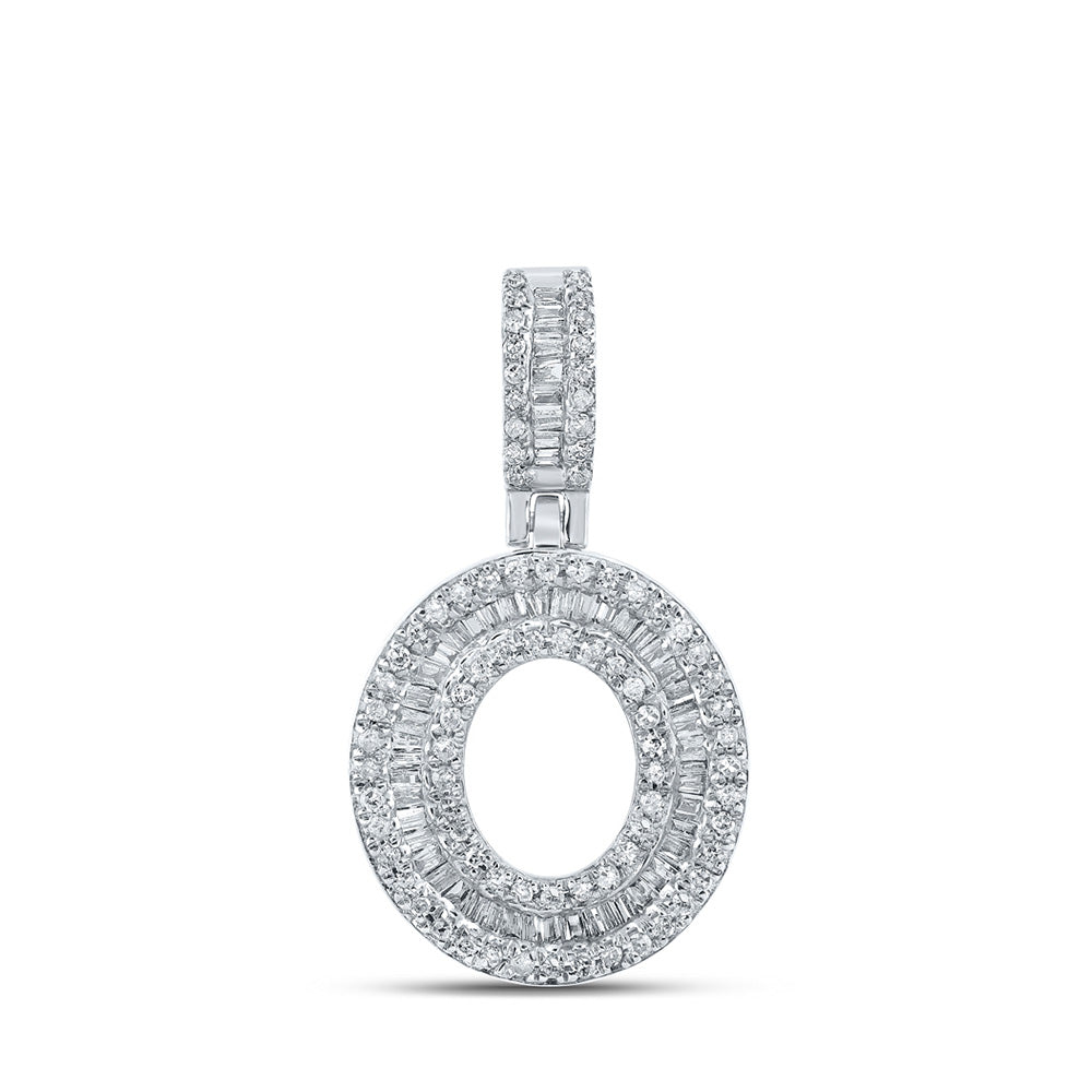 10K White Gold Mens Baguette Diamond Initial Letter Pendant