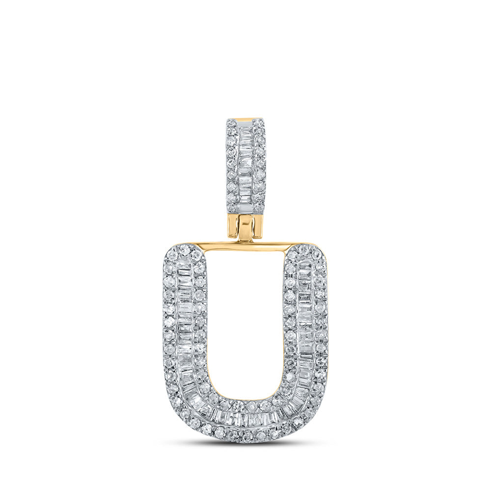 10K Yellow Gold Mens Baguette Diamond Initial Letter Pendant